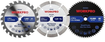 WORKPRO zestaw 3 mini pił tarczowych