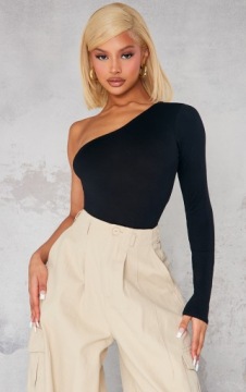 PRETTYLITTLETHING ЧЕРНОЕ ТЕЛО, АСИММЕТРИЧНАЯ ГОРИЯ, ДЛИННЫЙ РУКАВ RXL F151103