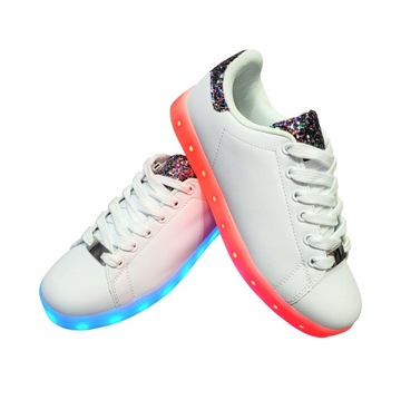 BUTY LED ŚWIECĄCE Adidasy Sportowe BIAŁE ŁADOWANE USB 38