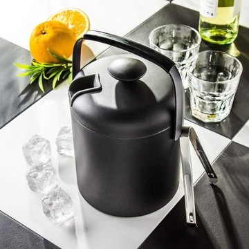 WIADERKO DO LODU ZE SZCZYPCAMI CZARNY MAT POJEMNIK NA LÓD TERMICZNY 1,3 l