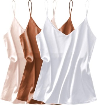 3 Pack: Womens Silk Satin Tank Top V Neck Camisole Cami Spaghetti Strap