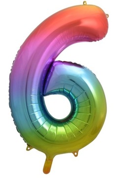 Balon Foliowy Cyfra 6 SZEŚĆ Kolorowy Tęczowy Urodziny Party 85cm