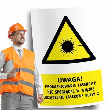 Naklejka 20x30cm UWAGA! PROMIENIOWANIE LASEROWE NIE SPOGLĄDAĆ W WIAZKĘ URZĄ