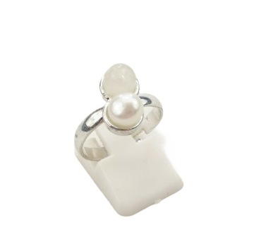 S9 Modny regulowany pierścionek kamienie perła kwarc różowy