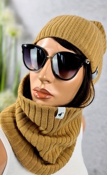 Piękny zimowe damski KOMPLET GRUBA CZAPKA KOMIN szalik POLSKI KOLORY