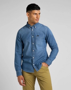 LEE BUTTON DOWN MĘSKA KOSZULA JEANSOWA LOGO M