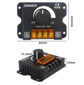 РЕГУЛЯТОР НАПРЯЖЕНИЯ СВЕТОДИОДНЫХ СВЕТОДИОДОВ РУЧНОЙ 30А 12-24В