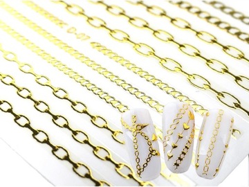 ZŁOTE NAKLEJKI NA PAZNOKCIE ŁAŃCUCHY ŁANCUSZKI