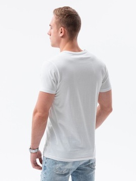T-shirt męski z nadrukiem S1434 V-3A biały XL