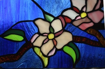 Витраж Тиффани Цветы, Цветы яблони, Витражи Цветы Темные