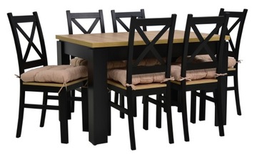 duży komplet 6 krzeseł BOHO krzyżak i stół 80x140/180 dąb do SALONU jadalni