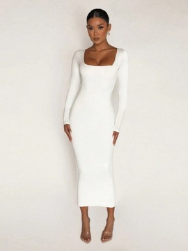 SHEIN BIAŁA OŁÓWKOWA SUKIENKA Z DŁUGIM RĘKAWEM M 21222
