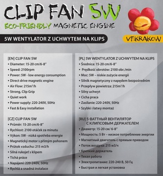 ОЧЕНЬ ТИХИЙ ВЕНТИЛЯТОР С ПРОЧНОЙ РУЧКОЙ «CLIP» - CLIP FAN 5W, VF KRAKOW