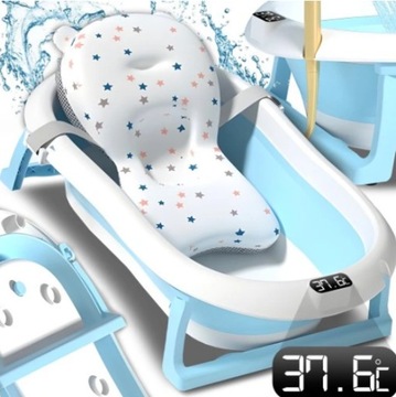 WANIENKA SKŁADANA SILIKONOWA Z TERMOMETREM LCD + PODUSZKA ZAGŁÓWEK WANNA