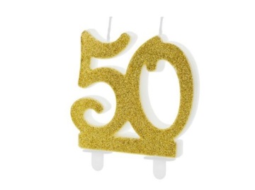 Свічка на день народження золота з блискітками число 50
