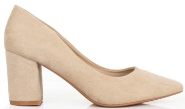 8063 BEŻOWE CZÓŁENKA ZAMSZOWE NA SŁUPKU W SZPIC KLASYCZNE 39