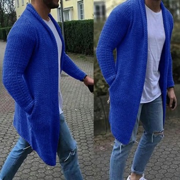 Men Cardigan Solid Color Open Front Knit Sweater L