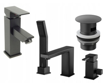 BATERIA WANNOWA CUBE + UMYWALKOWA WYSOKA CZARNA