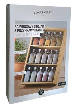 Organizer na przyprawy z drewna stojak półka 33 x 23 cm 15 szkl pojemników
