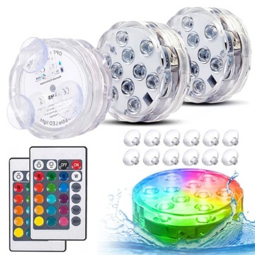 4x OŚWIETLENIE BASENU PODWODNE LAMPKI BASENOWE LED RGB Z 2x PILOT