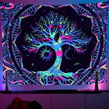 200*150cm gobelin BlackLight drzewo życia słońce k