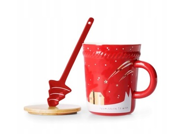 Kubek Homla czerwony porcelana 280 ml z mieszadełkiem święta prezent
