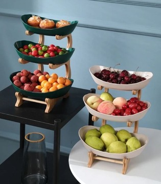 БАМБУКОВАЯ ПОДСТАВКА ДЛЯ ФРУКТОВ, 2-ЯСОВАЯ ТАРЕЛКА, 3 ЧАШКИ, ПОДДОН, КУХОННЫЙ ОРГАНАЙЗЕР