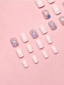 ИСКУССТВЕННЫЕ НОГТИ КОРОТКИЕ КВАДРАТНЫЕ НАСАДКИ С СИНИМИ ЦВЕТАМИ САМОКЛЕЯЩИЕСЯ 24 ШТ.