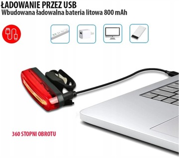 ЗАДНИЙ ВЕЛОСИПЕДНЫЙ ФОНАРЬ LED COB USB МОЩНЫЙ 15H 120LM РЕЖИМЫ ЗАДНЕГО ЛАМПЫ