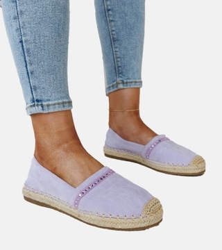 Espadryle damskie fioletowe z cyrkoniami eko zamsz 28642 rozmiar 38