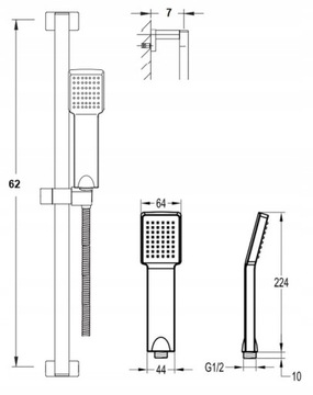 Душевой набор CUBIC на штанге + смеситель для душа LOFT хром MODERN