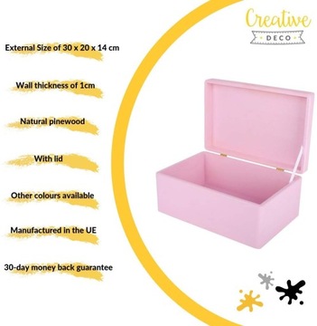 Розовый деревянный ящик с крышкой 30х20х14 см.
