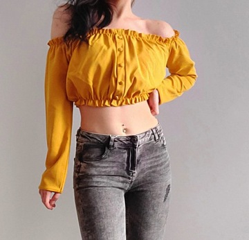 Żółty Crop Top New Look Bluzka Damska Hiszpanka r. 40