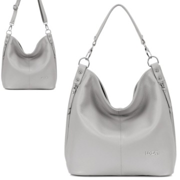 Modne duże torebki jasne szare skórzane a4 LOCCATI