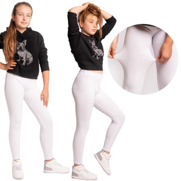 Legginsy Długie dziewczęce dziecięce elastyczne Getry bawełniane białe 140