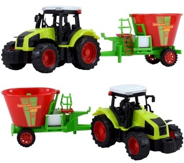 TRAKTOR CIĄGNIK ROLNICZY Z SIEWNIKIEM PRZYCZEPA WÓZ ZESTAW FARMER MASZYNA