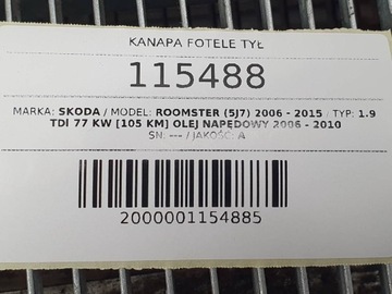 POHOVKA SEDADLA ZADNÍ SKODA ROOMSTER PĚKNÝ