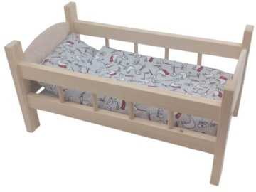 ŁÓŻECZKO DREWNIANE DUŻE dla lalek POŚCIEL 3 elementy