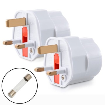 2x адаптера розетки, английская вилка, PL EU-UK, предохранитель