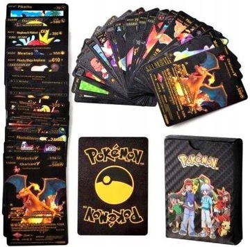 Karty Pokemon Zestaw Na Prezent Pikachu 3w1 165 Sztuk Złote Czarne Srebrne