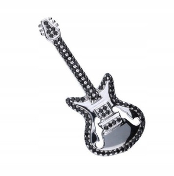 ZAWIESZKA WISIOREK GITARA ROCK METAL PUNK MUZYKA SREBRO 925 CZARNA CYRKONIA