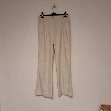 Beżowe damskie proste spodnie w paski M