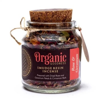 Kadzidło sypkie Różą & Geranium, szklany słoik 25g, Organic Goodness Song o
