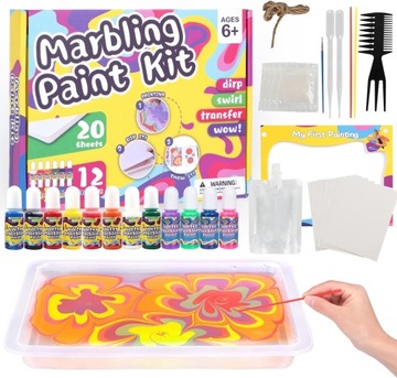 ZESTAW DO MALOWANIA NA WODZIE FARBY MARBLING 12 KOLORÓW DIY