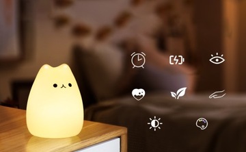 LAMPKA NOCNA LED DLA DZIECI KOTEK RGB KOLOROWA MIĘKKA SILIKONOWA