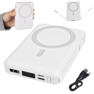 MINI POWERBANK MAGNETYCZNY BEZPRZEWODOWY MAGSAFE 10000 mAh 22.5W Z KABEL PD