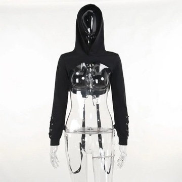 Women's Plain Punk Gothic Long Sleeve Eyelet Cropp