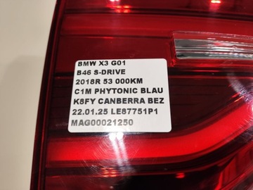 BMW X3 G01 B46 SVĚTLO LEVÝ ZADNÍ W KRYT 9853375 63219853375