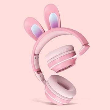 Складные беспроводные наушники с подсветкой RGB, розовые