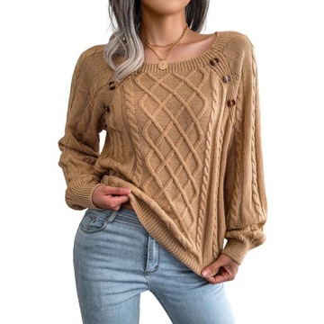 ELEGANCKI DAMSKI SWETER CIEPLY JESIENNY ZIMOWY GUZIZKI, wzór9